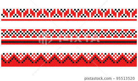 Embroidered good like old handmade cross-stitch ethnic Ukraine pattern. Ukrainian towel ornament, rushnyk called, vector. 95513520