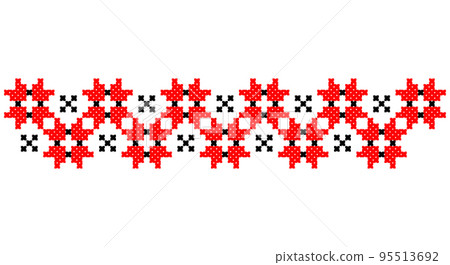 Embroidered good like old handmade cross-stitch ethnic Ukraine pattern. Ukrainian towel ornament, rushnyk called, vector. Embroidered good like old handmade cross-stitch ethnic Ukraine pattern. Ukrainian towel ornament, rushnyk called, vector. 95513692