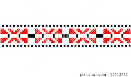Embroidered good like old handmade cross-stitch ethnic Ukraine pattern. Ukrainian towel ornament, rushnyk called, vector. Embroidered good like old handmade cross-stitch ethnic Ukraine pattern. Ukrainian towel ornament, rushnyk called, vector. 95513752