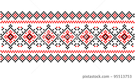 Embroidered good like old handmade cross-stitch ethnic Ukraine pattern. Ukrainian towel ornament, rushnyk called, vector. Embroidered good like old handmade cross-stitch ethnic Ukraine pattern. Ukrainian towel ornament, rushnyk called, vector. 95513753