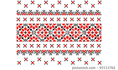 Embroidered good like old handmade cross-stitch ethnic Ukraine pattern. Ukrainian towel ornament, rushnyk called, vector. Embroidered good like old handmade cross-stitch ethnic Ukraine pattern. Ukrainian towel ornament, rushnyk called, vector. 95513768