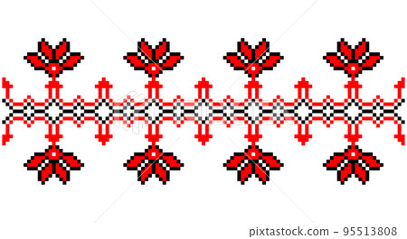Embroidered good like old handmade cross-stitch ethnic Ukraine pattern. Ukrainian towel ornament, rushnyk called, vector. Embroidered good like old handmade cross-stitch ethnic Ukraine pattern. Ukrainian towel ornament, rushnyk called, vector. 95513808