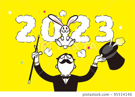 Rabbit and magician 2023 New Year's card (yellow background) 95514148