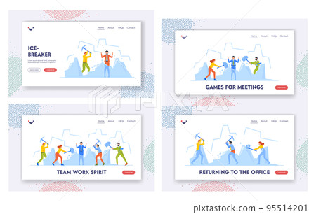 Ice Breaking Landing Page Template Set. Business People Holding Pickaxes And Hammers. Characters Breaking Through Crisis Ice Breaking Landing Page Template Set. Business People Holding Pickaxes And Hammers. Characters Breaking Through Crisis 95514201