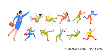 Set Of Business Characters Fall Isolated On White Background. Men And Women Stumble On Wet Floor, Clerks Or Employees 95514282