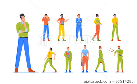 Set Of Business Men, Clerks Or Collars Male Characters At Work. Angry Boss, Thinking, Stand With Folder In Hands 95514293