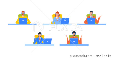Professional Technical Receptionist Characters, Working On Hotline Customer Support Service. People In Headset Professional Technical Receptionist Characters, Working On Hotline Customer Support Service. People In Headset 95514316