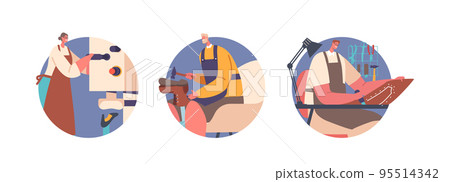 Shoemakers Create Footgear Isolated Round Icons or Avatars. Cobbler Profession, Occupation, Job, Craftsman Artisan 95514342