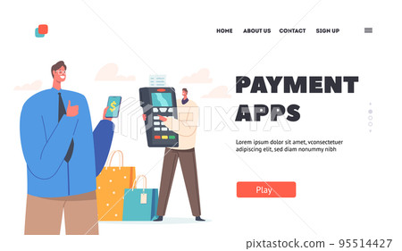 Payment Apps Landing Page Template. Men Buyers Hold Smartphone and Huge Pos Terminal for Secure Paying in Internet Payment Apps Landing Page Template. Men Buyers Hold Smartphone and Huge Pos Terminal for Secure Paying in Internet 95514427
