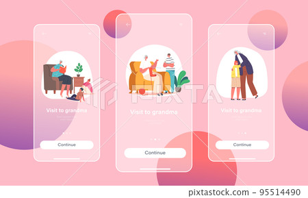 Visit to Grandma Mobile App Page Onboard Screen Template. Granny Read Book, Knit Socks and Hugging with Grandchildren Visit to Grandma Mobile App Page Onboard Screen Template. Granny Read Book, Knit Socks and Hugging with Grandchildren 95514490