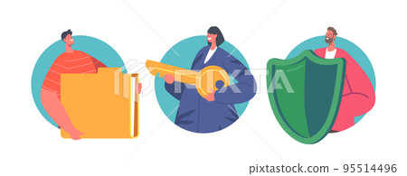 Computer Security, Data Protection and Internet Safety Isolated Round Icons or Avatars. Male and Female Characters 95514496