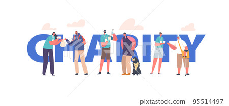 Charity Concept with Poor People Getting Food in Shelter. Volunteers Distribute Free Meals to Bums, Refugees, Beggars Charity Concept with Poor People Getting Food in Shelter. Volunteers Distribute Free Meals to Bums, Refugees, Beggars 95514497