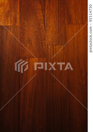 Vertical background image of solid teak wood surface with dark brown wood grain 95514730