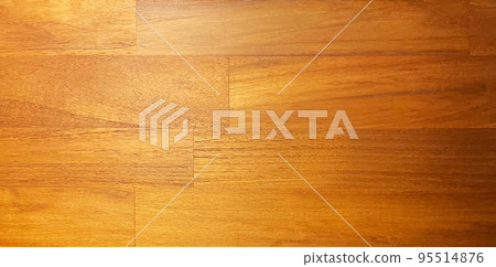 Horizontal background image of solid teak wood surface with light brown wood grain 95514876