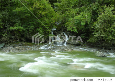 Oya, Niyodogawa-cho, Agawa-gun, Kochi Prefecture Yasui Valley, a famous spot for Niyodo Blue Views near the Araodani Valley of the Yasui River, which was swollen by a typhoon 95514906