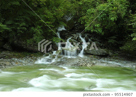 Oya, Niyodogawa-cho, Agawa-gun, Kochi Prefecture Yasui Valley, a famous spot for Niyodo Blue Views near the Araodani Valley of the Yasui River, which was swollen by a typhoon Oya, Niyodogawa-cho, Agawa-gun, Kochi Prefecture Yasui Valley, a famous spot for Niyodo Blue Views near the Araodani Valley of the Yasui River, which was swollen by a typhoon 95514907