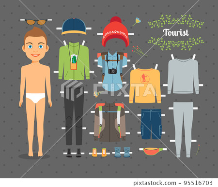 Tourist Boy Paper Doll with Clothes and Shoes 95516703