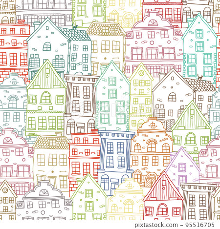 Hand Drawn Houses Seamless Pattern - Stock Illustration [95516705] - PIXTA
