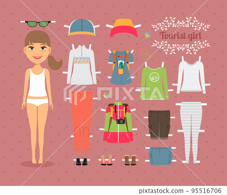 Tourist Girl Paper Doll with Clothes and Shoes 95516706