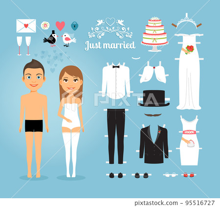 Just Married Paper Dolls with Set of Wedding Stuff 95516727