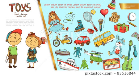 Hand Drawn Children Toys Concept 95516844