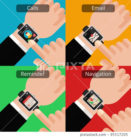 Hands with smartwatch and unread message 95517205