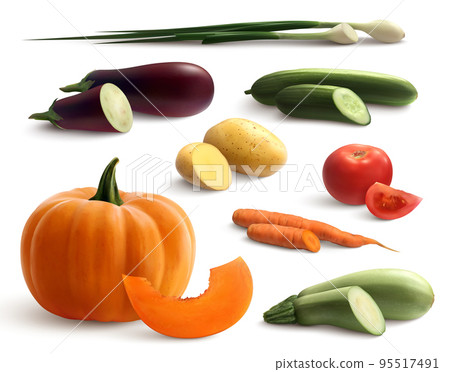 Cutted Vegetables Realistic Set Cutted Vegetables Realistic Set 95517491