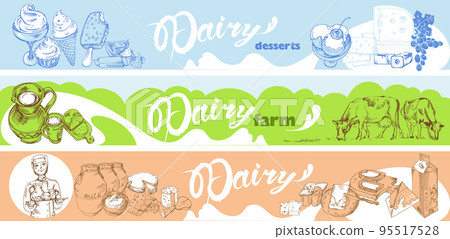 Hand Drawn Dairy Horizontal Banners Hand Drawn Dairy Horizontal Banners 95517528