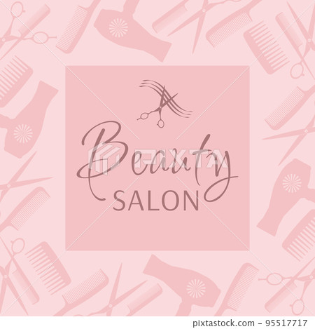 Background with scissors, combs, hair dryer. Design for beauty salon and hairdresser. 95517717