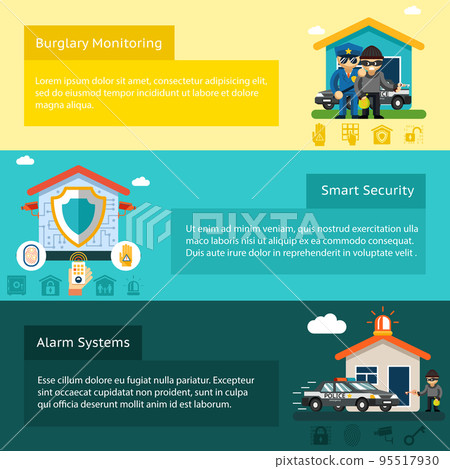 Home security system flat vector banners set Home security system flat vector banners set 95517930