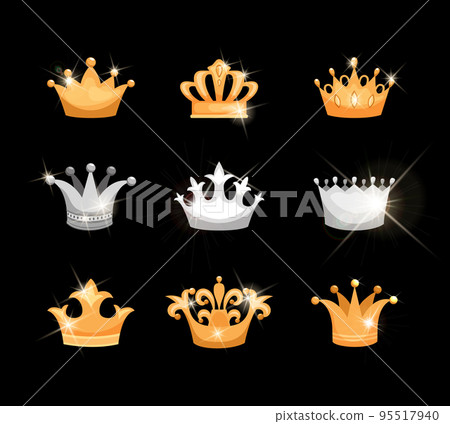 Gold and silver crowns icons set 95517940