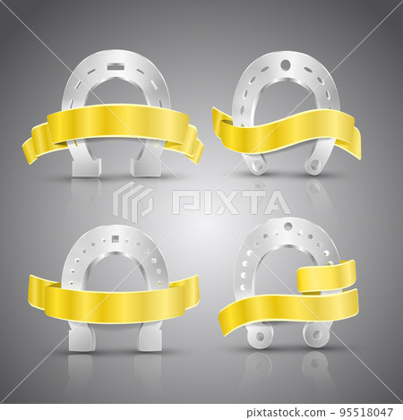 Horseshoe And Ribbon Concept Icons Set 95518047