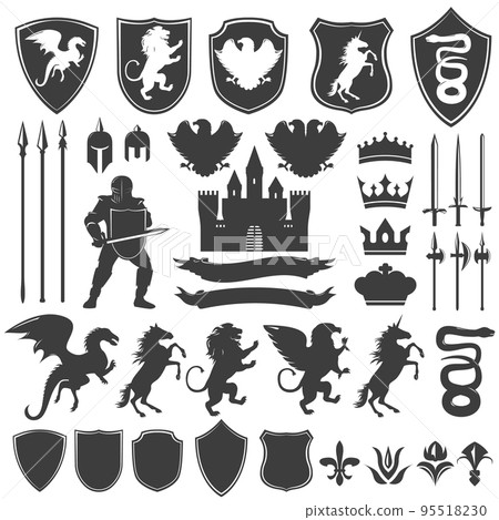 Heraldry Decorative Graphic Icons Set 95518230