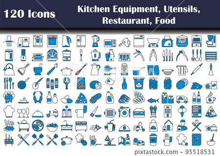 120 Icons Of Kitchen Equipment, Utensils, Restaurant, Food 95518531