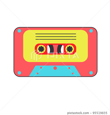Retro vintage cassette tape on white background. Vector sticker, sign or icon. 95519835