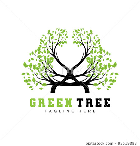 Green Tree Logo Design, Bonsai Tree Logo Illustration, Leaf And Wood Vector 95519888