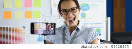 Happy businesswoman finish statistics report, laugh and celebrate successful well done job Happy businesswoman finish statistics report, laugh and celebrate successful well done job 95520555