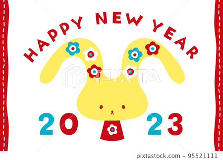 寬鬆可愛的兔子新年賀卡2023兔年 寬鬆可愛的兔子新年賀卡2023兔年 95521111