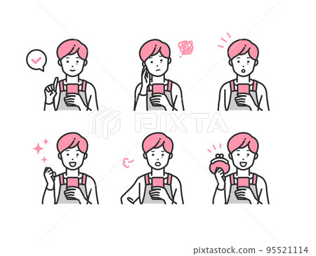 一組操作智能手機的中代家庭主婦 一組操作智能手機的中代家庭主婦 95521114