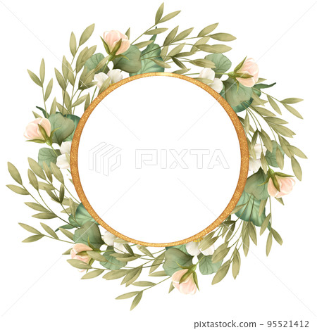 Round floral frame. Wreath isolated on white . Round floral frame. Wreath isolated on white . 95521412