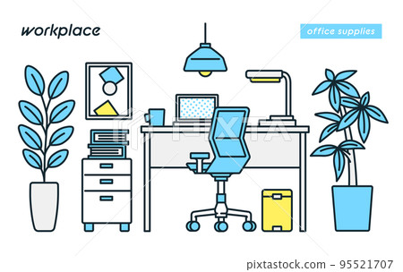 Illustration material of a comfortable workplace with office supplies. 95521707