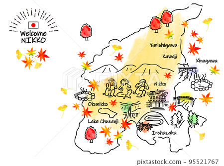 秋季日光旅遊景點簡單線描圖 95521767