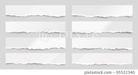 Ripped paper strips. Realistic crumpled paper scraps with torn edges. Shreds of notebook pages. Vector illustration. 95522340