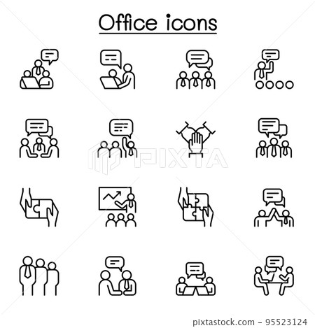 office working icon set in thin line style 95523124