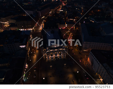 aerial view of lviv city center on sunset aerial view of lviv city center on sunset 95523753