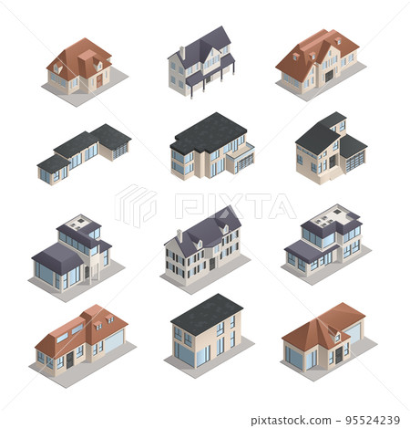 Isometric Suburban House Set Isometric Suburban House Set 95524239