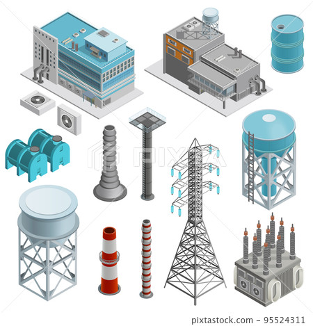Industrial Buildings Isometric Icons Set 95524311