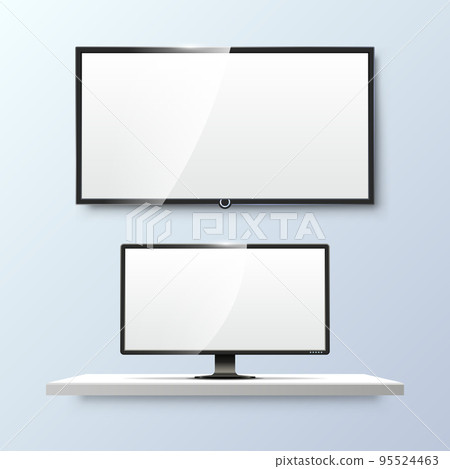Lcd monitor and empty white flat TV screen. Vector templates 95524463