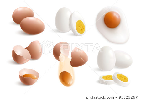 Hen Eggs Realistic Icon Set Hen Eggs Realistic Icon Set 95525267