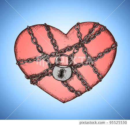 Locked heart with chains emblem 95525530